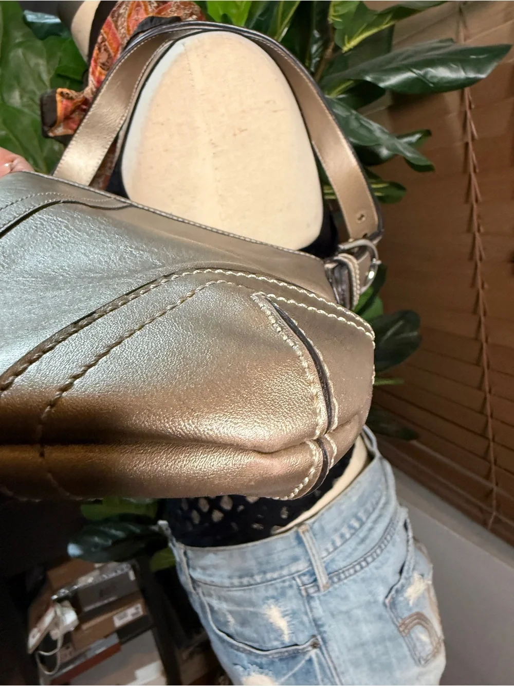 Bellerose Metallic Taupe Leather Shoulder Bag